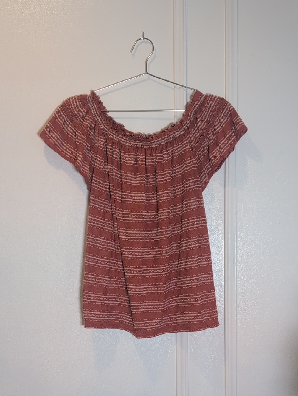 Max Studio Rust-Striped Off-Shoulder Tunic